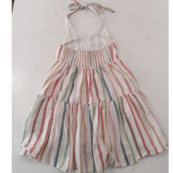 $Y2K American Eagle halter striped dress Linen/cotton Ruched tiered midi boho - Picture 4 of 9